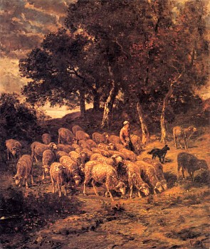 Work:&nbsp;Charles Emile Jacque-WOWSA A Shepherdess and her Flock, ca. 1867 26 x 22 in. (66 x 55.9 cm)